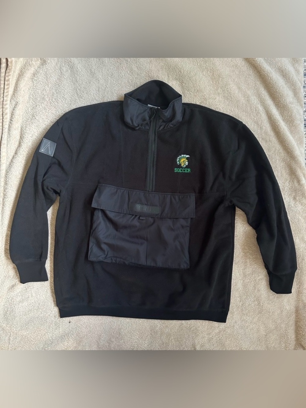 Black Fleece Jacket with Soccer Embroidery